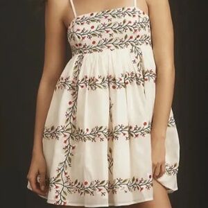 Anthropologie Samant Chauhan Square-Neck Floral Embroidered Mini Dress Sz XXS